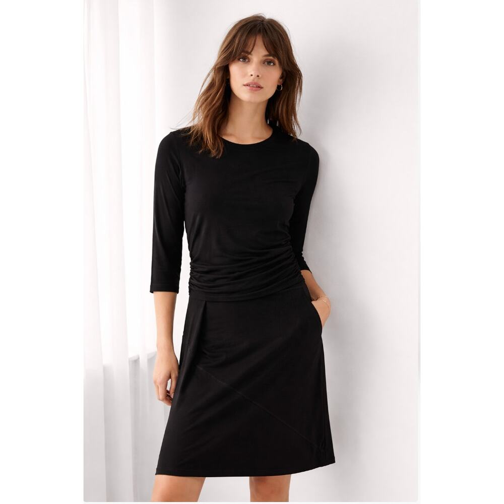 ATM Pima Cotton Stretch Ruched T-Shirt Dress Women's Black Size M